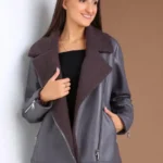 Короткая женская куртка дублёнка серая из эко-кожи C 1944-1