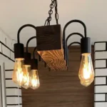 Люстра из дерева и металла в стиле лофт на 6 ламп